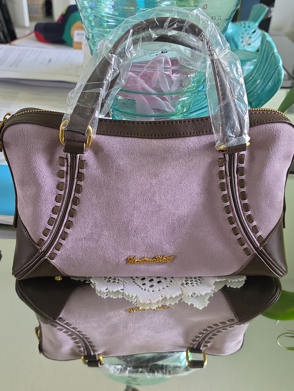 Montana West Lilac and Brown Dual-Handle Satchel/ Crossbody